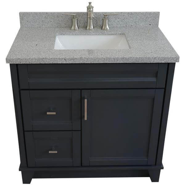 37" Single sink vanity in Dark Gray finish with Gray granite and CENTER rectangle sink- RIGHT drawers - 400700-37R-DG-GYRC