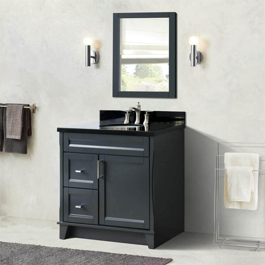 37" Single sink vanity in Dark Gray finish with Black galaxy granite and CENTER oval sink- RIGHT drawers - 400700-37R-DG-BGOC