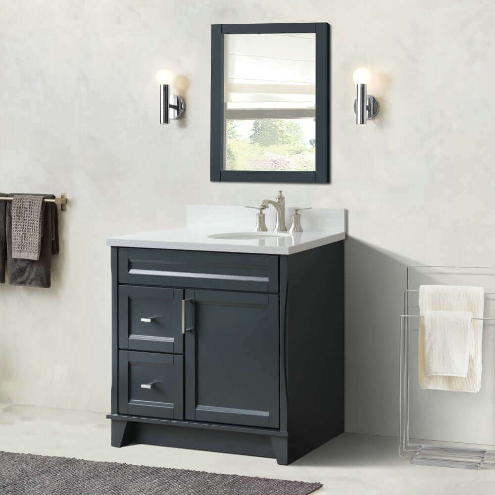 37" Single sink vanity in Dark Gray finish with White quartz and LEFT oval sink- RIGHT drawers - 400700-37R-DG-WEOR