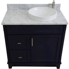 Load image into Gallery viewer, 37&quot; Single sink vanity in Blue finish with White Carrara marble and LEFT round sink- RIGHT drawers - 400700-37R-BU-WMRDR