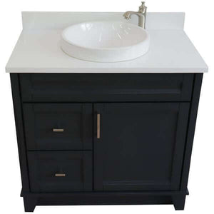 37" Single sink vanity in Dark Gray finish with White quartz and CENTER round sink- RIGHT drawers - 400700-37R-DG-WERDC
