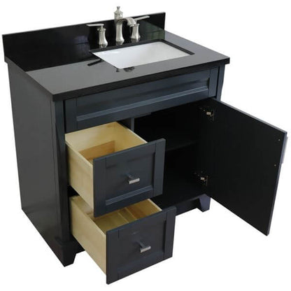 37" Single sink vanity in Dark Gray finish with Black galaxy granite and LEFT rectangle sink- RIGHT drawers - 400700-37R-DG-BGRR