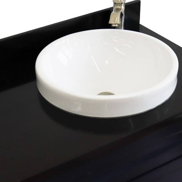 37" Single sink vanity in Blue finish with Black galaxy granite and LEFT round sink- RIGHT drawers - 400700-37R-BU-BGRDR