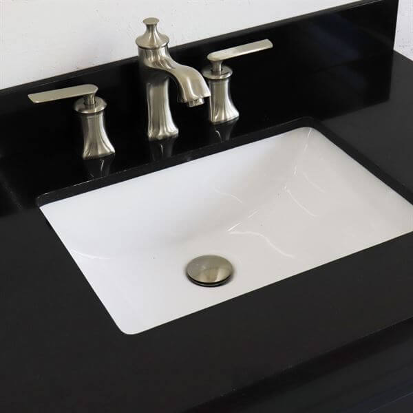 37" Single sink vanity in Dark Gray finish with Black galaxy granite and CENTER rectangle sink- RIGHT drawers - 400700-37R-DG-BGRC