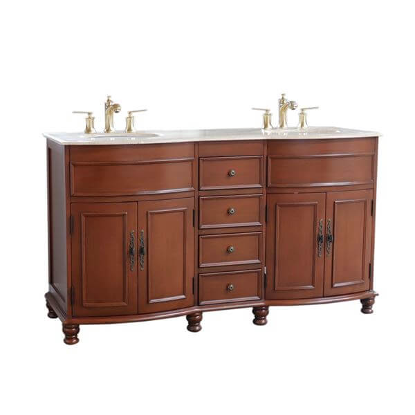 62 in Double sink vanity Walnut finish in Travertine top - 603316-LW-TR