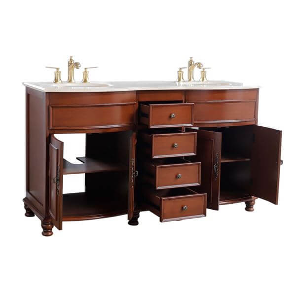 62 in Double sink vanity Walnut finish in Cream Marble top - 603316-LW-AM