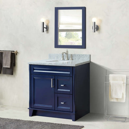 37" Single sink vanity in Blue finish with White Carrara marble and Left door/Center sink - 400700-37L-BU-WMRC