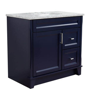 37" Single sink vanity in Blue finish with White Carrara marble and Left door/Center sink - 400700-37L-BU-WMRC