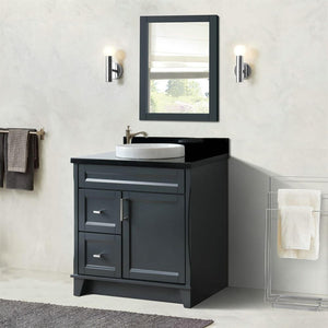 37" Single sink vanity in Dark Gray finish with Black galaxy granite and CENTER round sink- RIGHT drawers - 400700-37R-DG-BGRDC