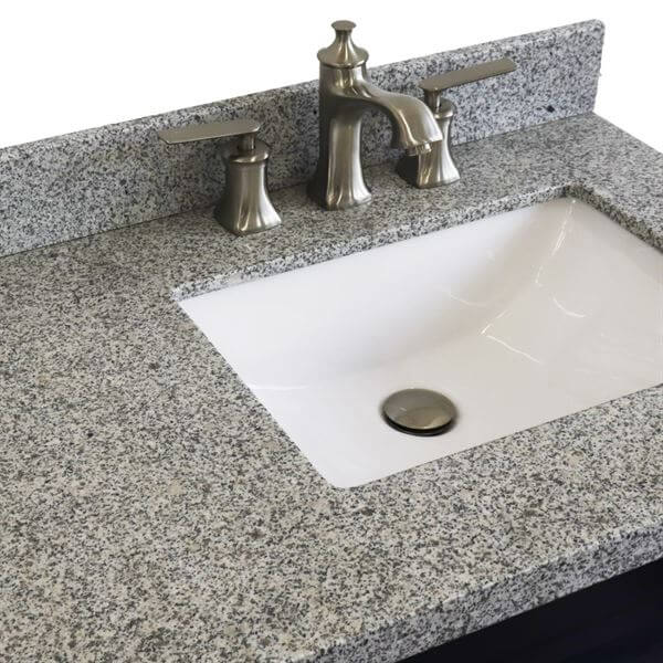 37" Single sink vanity in Blue finish with Gray granite and LEFT rectangle sink- RIGHT drawers - 400700-37R-BU-GYRR