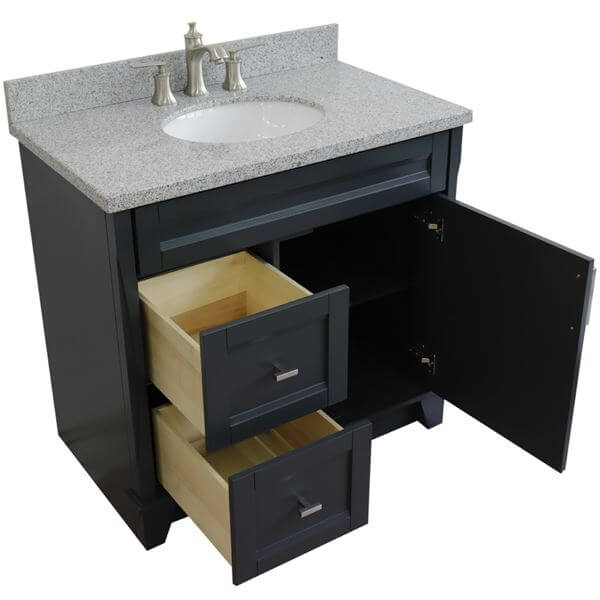 37" Single sink vanity in Dark Gray finish with Gray granite and CENTER oval sink- RIGHT drawers - 400700-37R-DG-GYOC