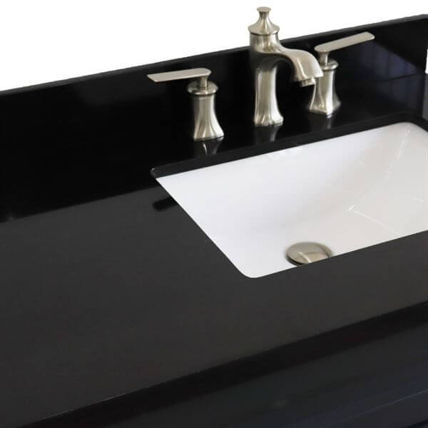 37" Single sink vanity in Dark Gray finish with Black galaxy granite and LEFT rectangle sink- RIGHT drawers - 400700-37R-DG-BGRR