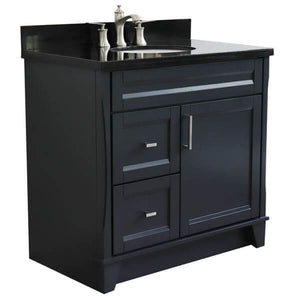 37" Single sink vanity in Dark Gray finish with Black galaxy granite and CENTER oval sink- RIGHT drawers - 400700-37R-DG-BGOC