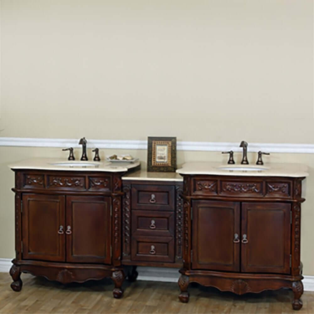 82.7 in. Double sink vanity-walnut-cream marble - 202016A-D-CR