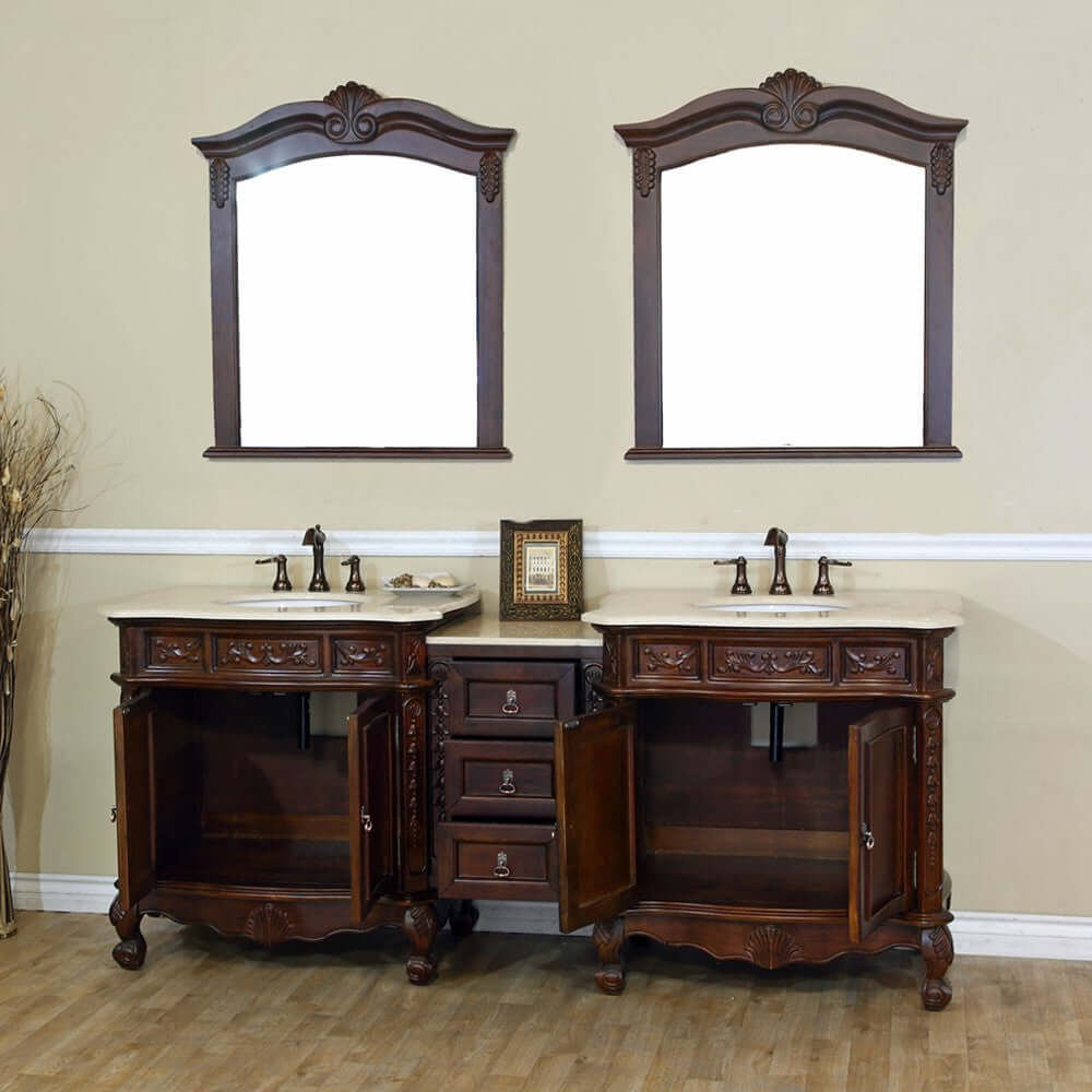 82.7 in. Double sink vanity-walnut-cream marble - 202016A-D-CR