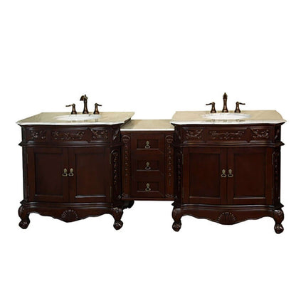 82.7 in. Double sink vanity-walnut-white marble - 202016A-D-WH