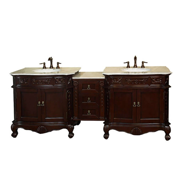 82.7 in. Double sink vanity-walnut-white marble - 202016A-D-WH
