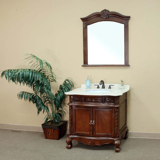 34.6 in. Single sink vanity-wood-walnut-cream marble - 202016A-S-CR