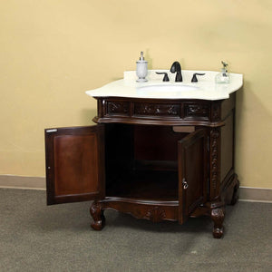 34.6 in. Single sink vanity-wood-walnut-cream marble - 202016A-S-CR