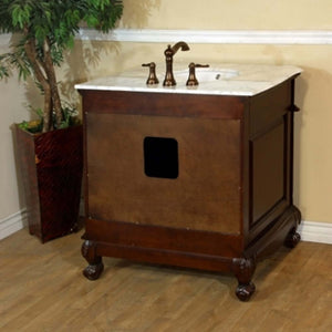 34.6 in. Single sink vanity-wood-walnut-carrara white marble - 202016A-S-WH
