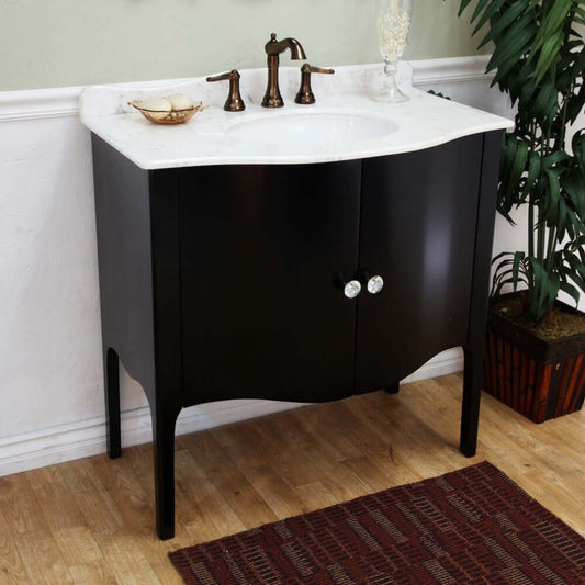 36.6 in Single sink vanity-wood-black -white marble - 203037-B-WH