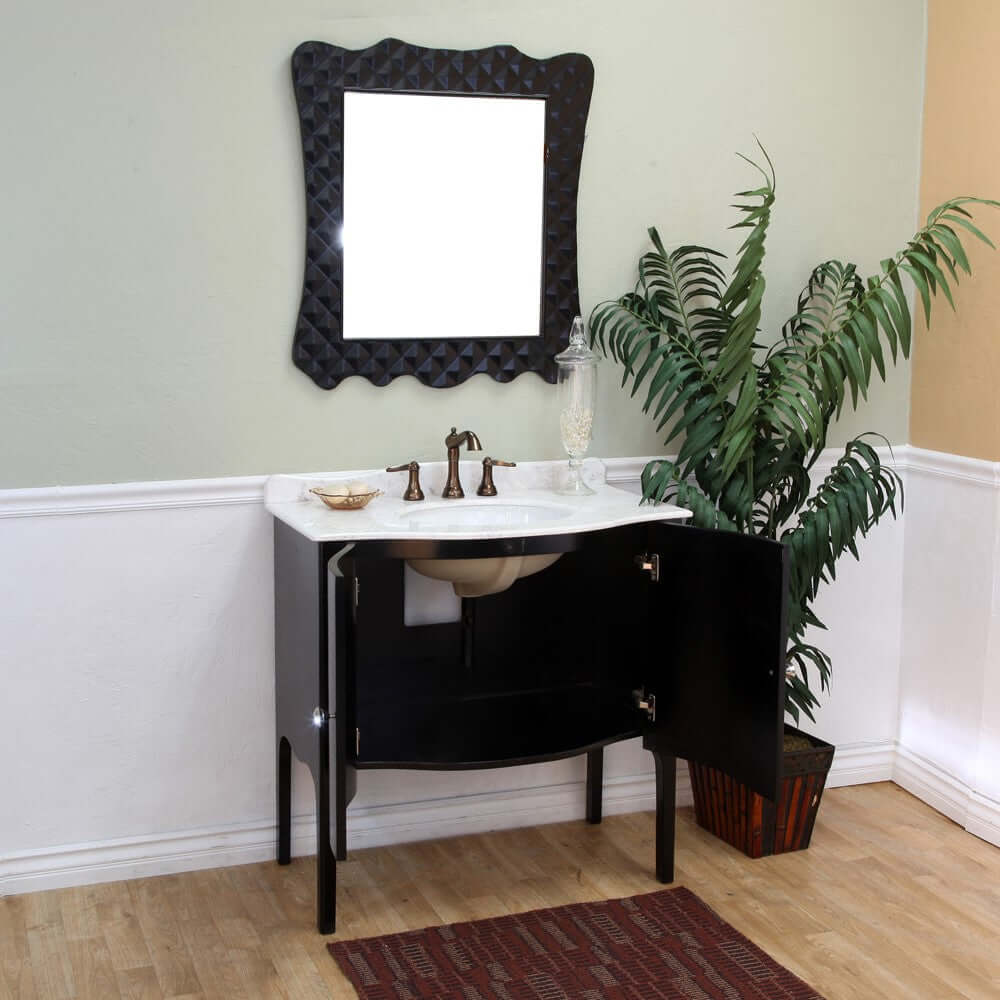 36.6 in Single sink vanity-wood-black -white marble - 203037-B-WH