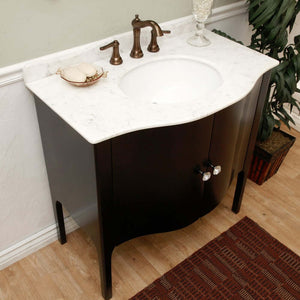 36.6 in Single sink vanity-wood-black -white marble - 203037-B-WH