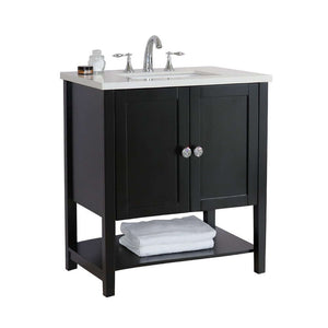 31 in Single sink vanity-wood-Espresso-white quartz - 203054A-ES