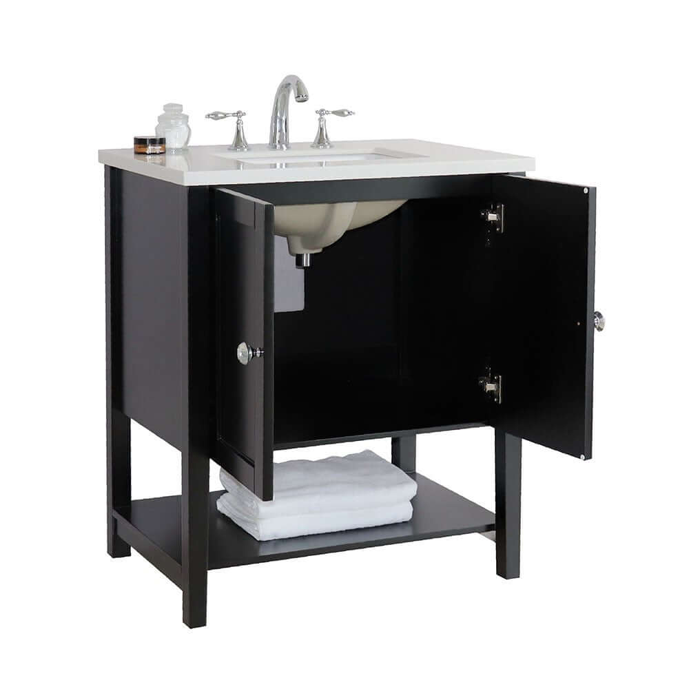 31 in Single sink vanity-wood-Espresso-white quartz - 203054A-ES