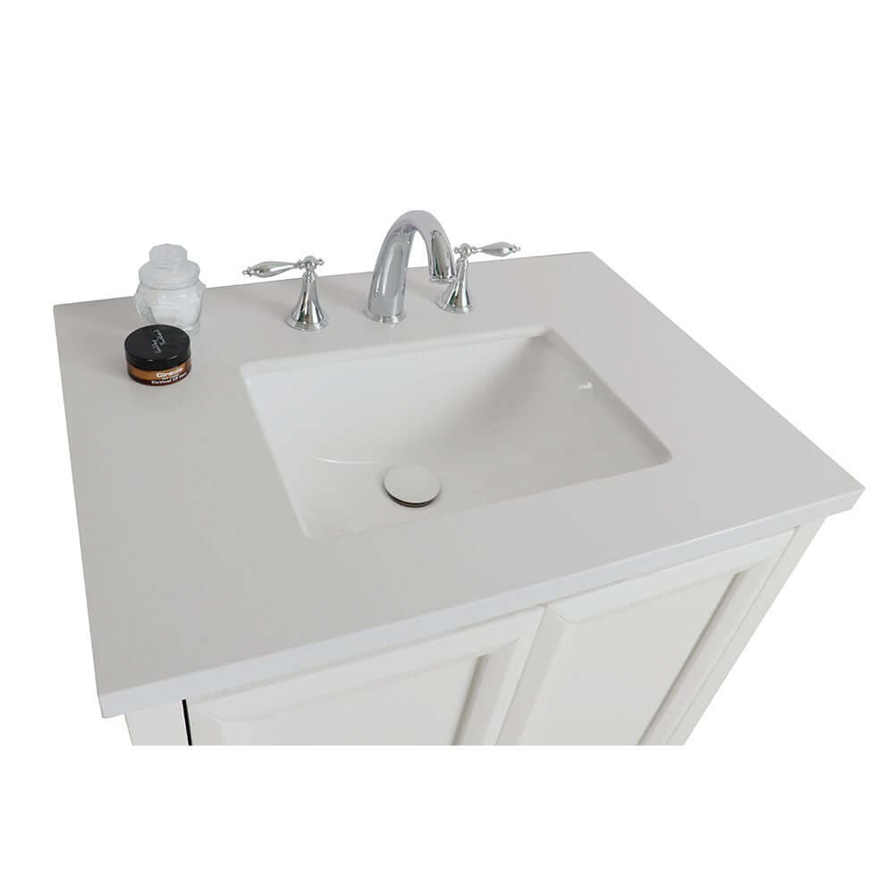 31 in Single sink vanity-wood-white quartz - 203054A-WH