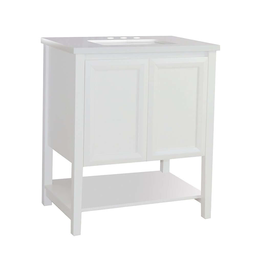 31 in Single sink vanity-wood-white quartz - 203054A-WH