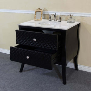 35.4 in Single sink vanity-wood-black-white marble top with oval sink - 203057B-WH