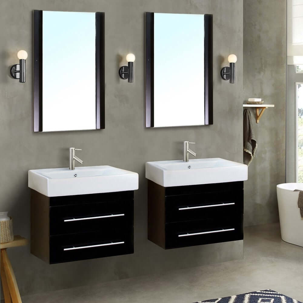 48.5 in Double wall mount style sink vanity-wood-black - 203102-D