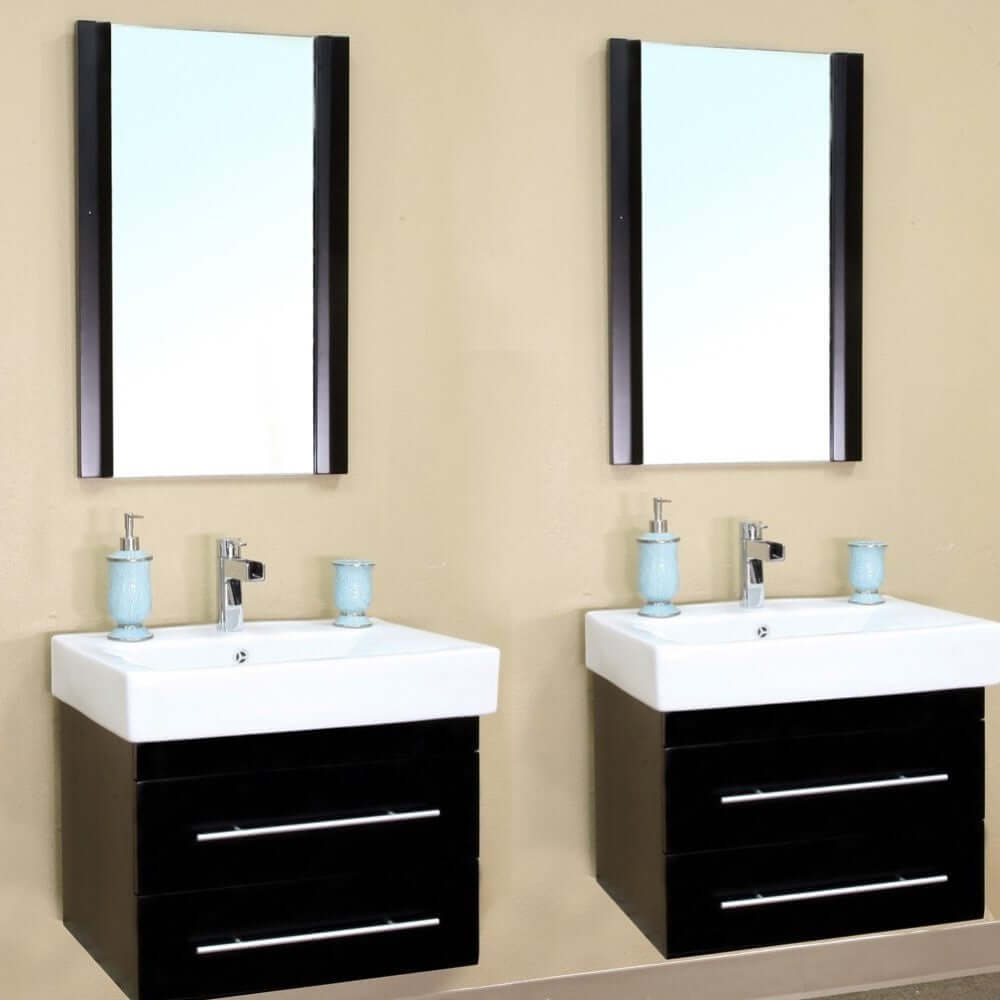 48.5 in Double wall mount style sink vanity-wood-black - 203102-D