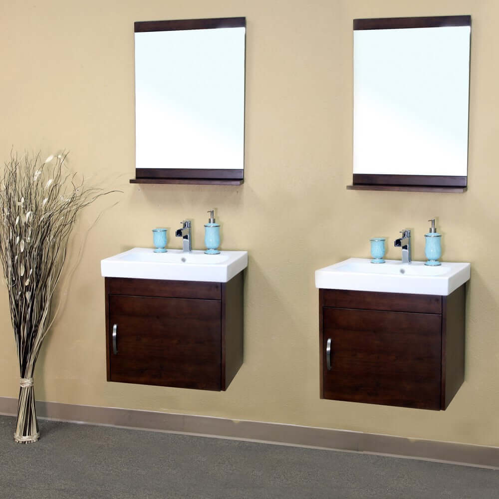 48.8 in Double wall mount style sink vanity-wood- walnut - 203136-D