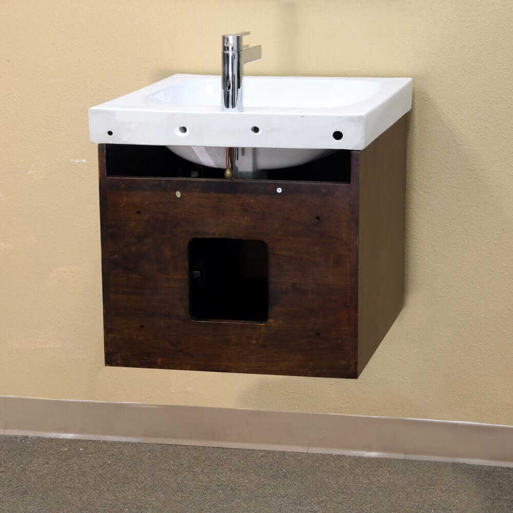 24.4 in Single wall mount style sink vanity-wood- walnut - 203136-S