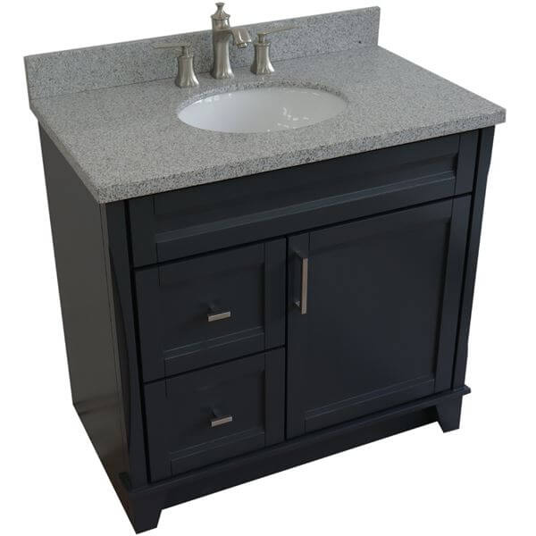 37" Single sink vanity in Dark Gray finish with Gray granite and CENTER oval sink- RIGHT drawers - 400700-37R-DG-GYOC