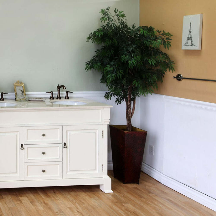 60 in Double sink vanity-wood-cream white - 205060-D-CR
