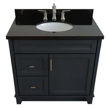 Load image into Gallery viewer, 37&quot; Single sink vanity in Dark Gray finish with Black galaxy granite and CENTER oval sink- RIGHT drawers - 400700-37R-DG-BGOC
