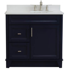 Load image into Gallery viewer, 37&quot; Single sink vanity in Blue finish with White quartz and LEFT oval sink- RIGHT drawers - 400700-37R-BU-WEOR