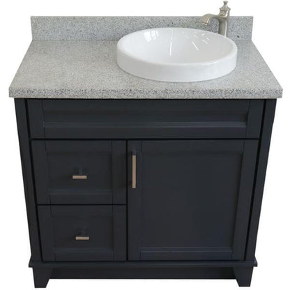 37" Single sink vanity in Dark Gray finish with Gray granite and LEFT round sink- RIGHT drawers - 400700-37R-DG-GYRDR