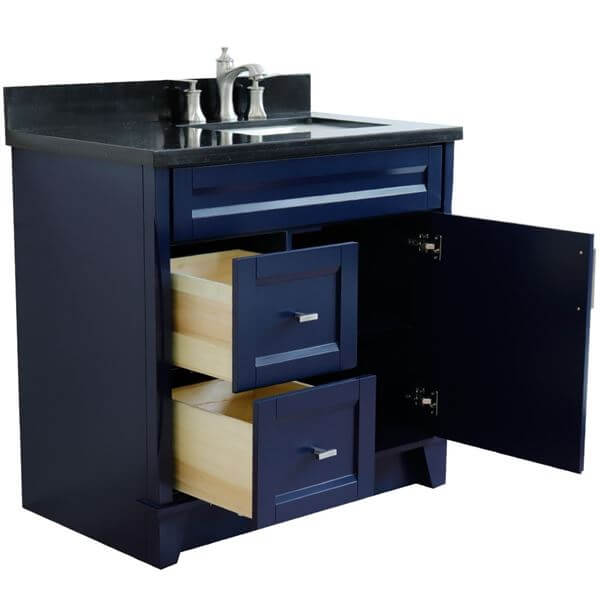 37" Single sink vanity in Blue finish with Black galaxy granite and LEFT rectangle sink- RIGHT drawers - 400700-37R-BU-BGRR