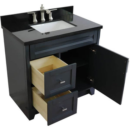 37" Single sink vanity in Dark Gray finish with Black galaxy granite and CENTER rectangle sink- RIGHT drawers - 400700-37R-DG-BGRC
