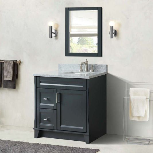 37" Single sink vanity in Dark Gray finish with White Carrara marble and LEFT rectangle sink- RIGHT drawers - 400700-37R-DG-WMRR