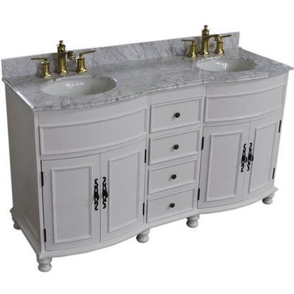 62 in Double sink vanity Antique White finish in White Marble top - 603316-AW-WC