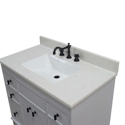 39 in. Single Sink Vanity in French Gray finish with Engineered Quartz Top - 3922-BL-FG-AQ