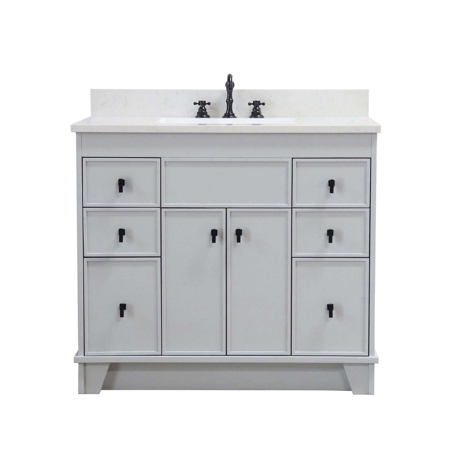 39 in. Single Sink Vanity in French Gray finish with Engineered Quartz Top - 3922-BL-FG-AQ