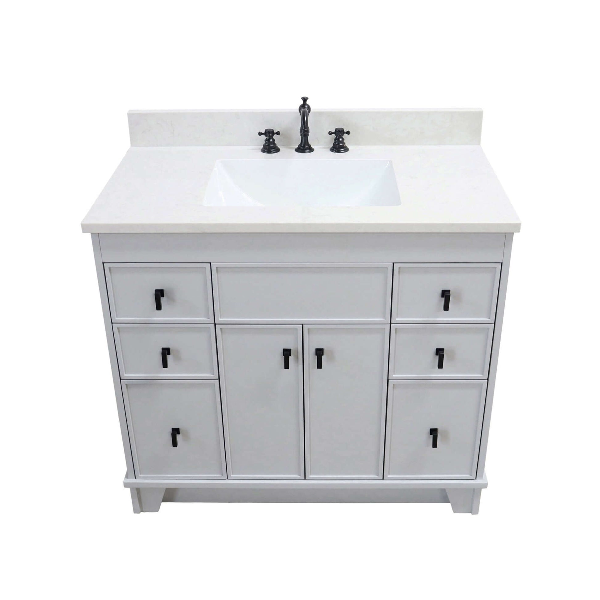 39 in. Single Sink Vanity in French Gray finish with Engineered Quartz Top - 3922-BL-FG-AQ