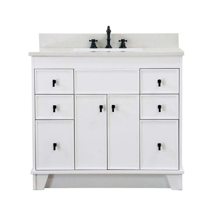 39 in. Single Sink Vanity in White finish with Engineered Quartz Top - 3922-BL-WH-AQ