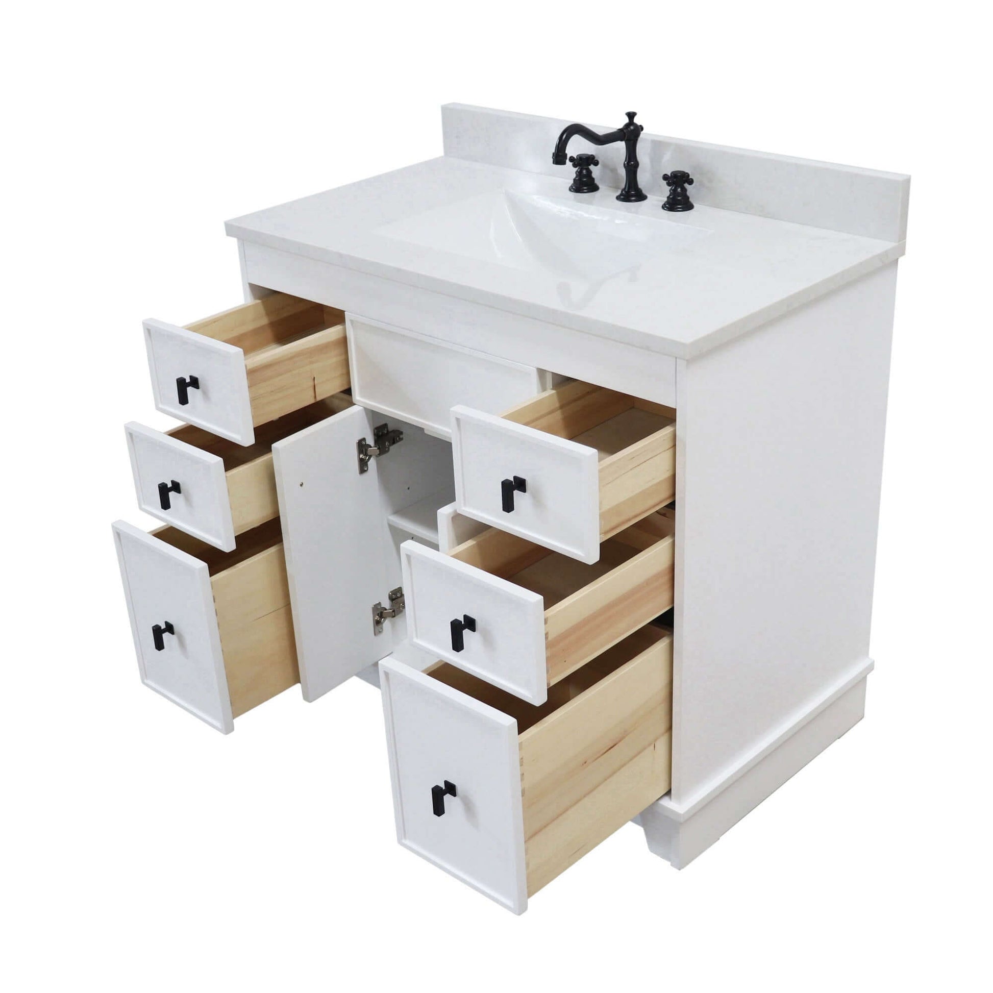 39 in. Single Sink Vanity in White finish with Engineered Quartz Top - 3922-BL-WH-AQ